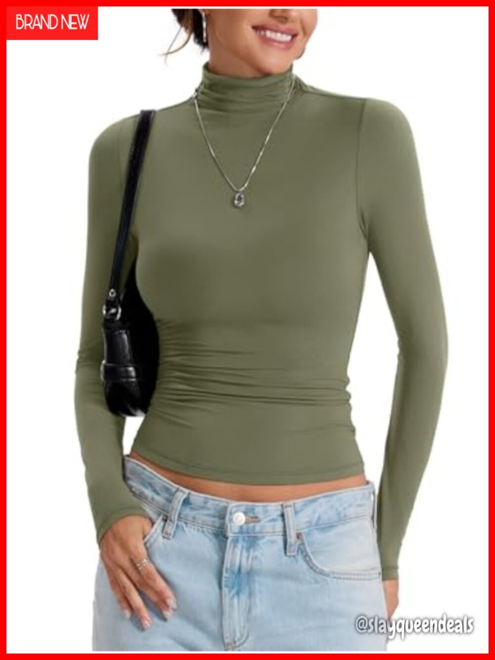 Double Lined Turtleneck Long Sleeve Fitted Undershirt for Women